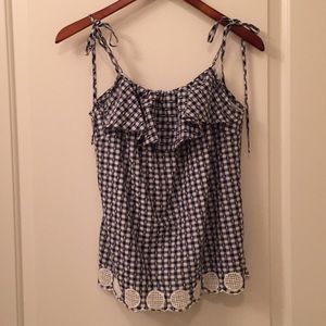J.Crew Blue and white top with ties
